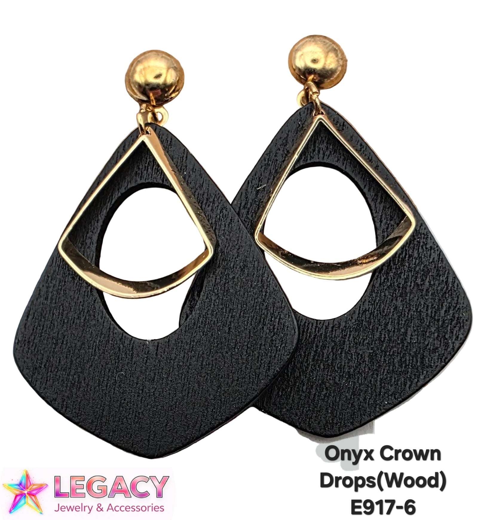 Onyx Crown Drops(Wood) - E917-6