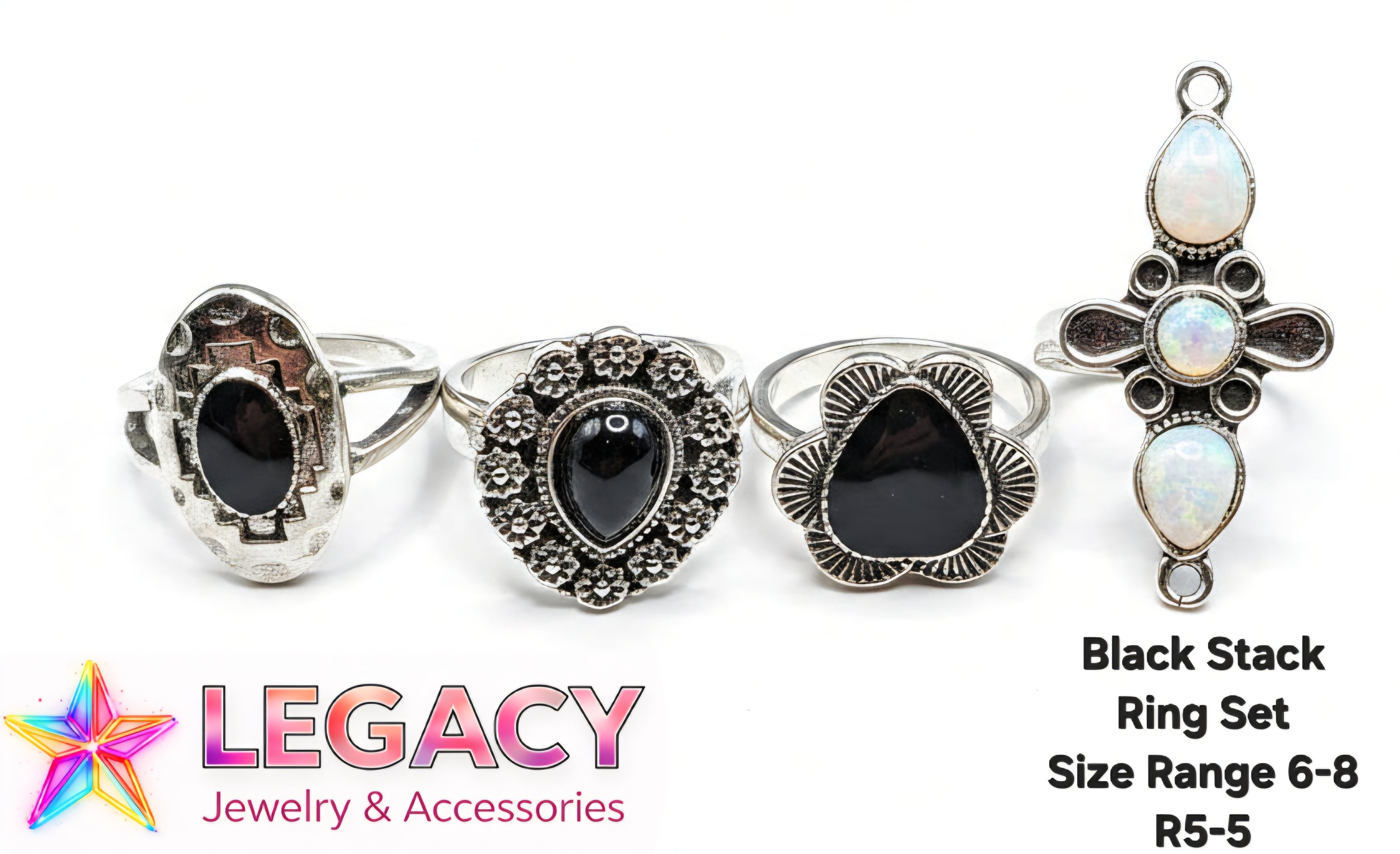 Black Stack(Ring Set) - Size Range 6-8 - R5-5